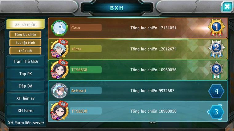 Mã : #TTS6838 - S1897 - BXH : 3 ALL - Hồn Tâm Bc Xerm Bc Tapu Bulu Bc Unvoa Kyogre Bc