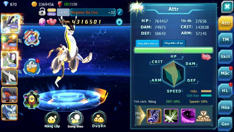 Mã : #TTS6863 - S1916 - BXH : 2 ALL -  V14 - Miraidon Bá Chủ Ho-oh Thần Gio ST Rắn Băng Nhiều Pet Ht