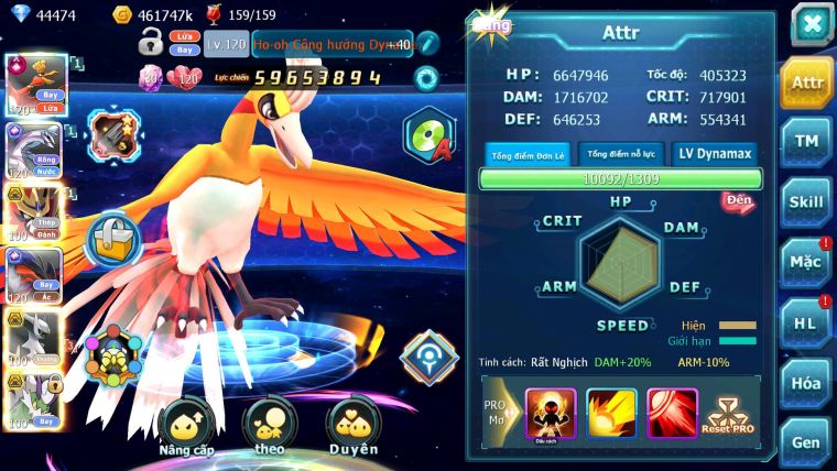 Mã : #TTS7003 - S958 - BXH : 4 - 9099S - 44K KC - V13 - Ho-oh CHD Palkia & Yvetal CH Vua Khiên BC Cặp Lati Bc