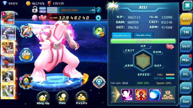 Mã : #TTS7003 - S958 - BXH : 4 - 9099S - 44K KC - V13 - Ho-oh CHD Palkia & Yvetal CH Vua Khiên BC Cặp Lati Bc