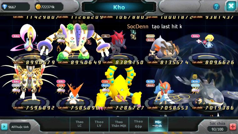 Mã : #TTS7001 - S1266 - BXH3 - Top4-8 C20 -  1775S - Tapu Bulu Cực Khủng Diancie + Palkia Max Nhiều Pet HT Bc
