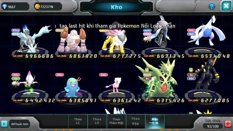 Mã : #TTS7001 - S1266 - BXH3 - Top4-8 C20 -  1775S - Tapu Bulu Cực Khủng Diancie + Palkia Max Nhiều Pet HT Bc