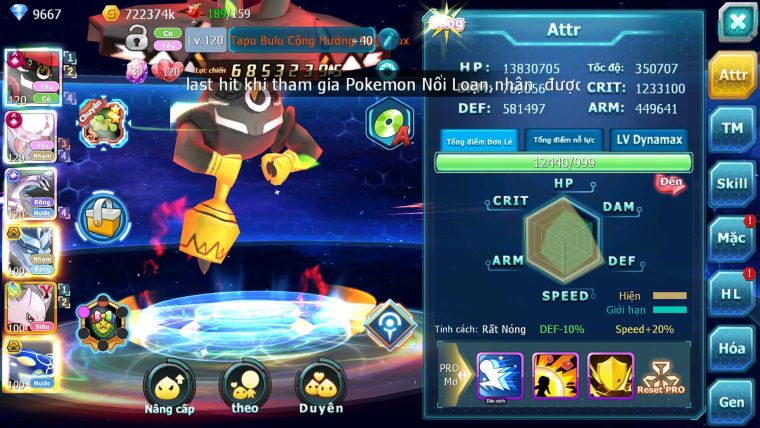 Mã : #TTS7001 - S1266 - BXH3 - Top4-8 C20 -  1775S - Tapu Bulu Cực Khủng Diancie + Palkia Max Nhiều Pet HT Bc