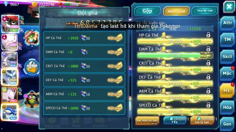 Mã : #TTS7001 - S1266 - BXH3 - Top4-8 C20 -  1775S - Tapu Bulu Cực Khủng Diancie + Palkia Max Nhiều Pet HT Bc