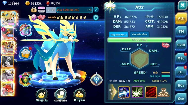 Mã : #TTS7009 - S1542 - BXH : 7 - 118K KC - 4K9 Sách - V15 - Vua Kiếm& Khiên Bc Ho-oh CHD Arc Thép Mew giáp Bc Nhiều Pet Ht Đc + 9 Thép
