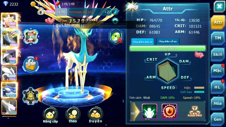 Mã : #TTS7008 - S1897 - V14 - BXH : 3 ALL - Hồn Tâm Bá chủ Xerm Bc Tapu Fini Bc Nhiều Pet HT