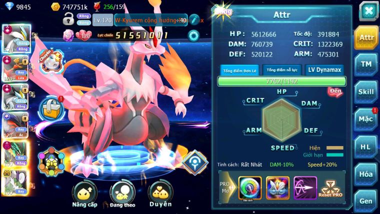 Mã : #TTS7022 - S804 - BXH : 3 - TOP6-8/C13 - V15 - WB & Ho-oh CHD Yvetal CH Rayquaza Dnm Nhiều Pet BC