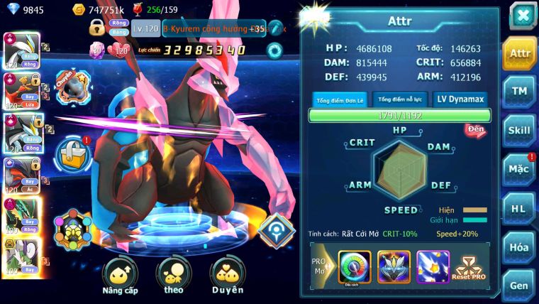 Mã : #TTS7022 - S804 - BXH : 3 - TOP6-8/C13 - V15 - WB & Ho-oh CHD Yvetal CH Rayquaza Dnm Nhiều Pet BC