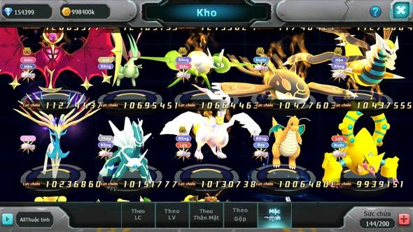 Mã : #TTS7028 - S511 - BXH: 1-2 - Top2/C8 - V20 - 4095S - 154K KC - White & Black &Ho-oh & Diancie & Lugia & Yvetal Max Trạng Thái Nhiều Pet Nạp