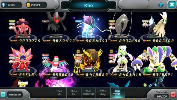 Mã : #TTS7028 - S511 - BXH: 1-2 - Top2/C8 - V20 - 4095S - 154K KC - White & Black &Ho-oh & Diancie & Lugia & Yvetal Max Trạng Thái Nhiều Pet Nạp