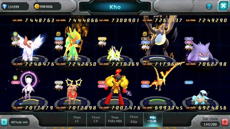 Mã : #TTS7028 - S511 - BXH: 1-2 - Top2/C8 - V20 - 4095S - 154K KC - White & Black &Ho-oh & Diancie & Lugia & Yvetal Max Trạng Thái Nhiều Pet Nạp