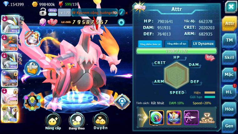 Mã : #TTS7028 - S511 - BXH: 1-2 - Top2/C8 - V20 - 4095S - 154K KC - White & Black &Ho-oh & Diancie & Lugia & Yvetal Max Trạng Thái Nhiều Pet Nạp
