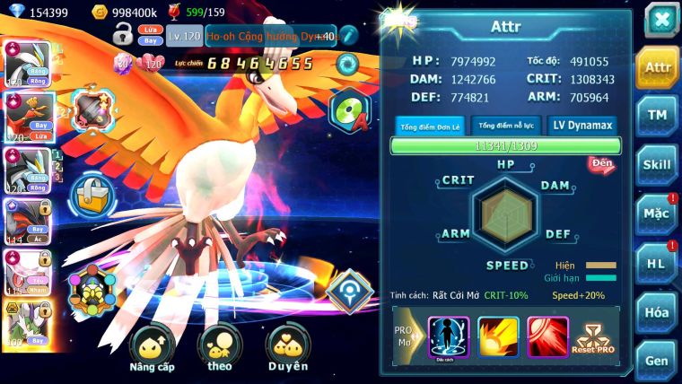 Mã : #TTS7028 - S511 - BXH: 1-2 - Top2/C8 - V20 - 4095S - 154K KC - White & Black &Ho-oh & Diancie & Lugia & Yvetal Max Trạng Thái Nhiều Pet Nạp