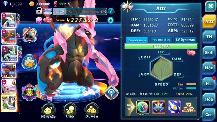 Mã : #TTS7028 - S511 - BXH: 1-2 - Top2/C8 - V20 - 4095S - 154K KC - White & Black &Ho-oh & Diancie & Lugia & Yvetal Max Trạng Thái Nhiều Pet Nạp