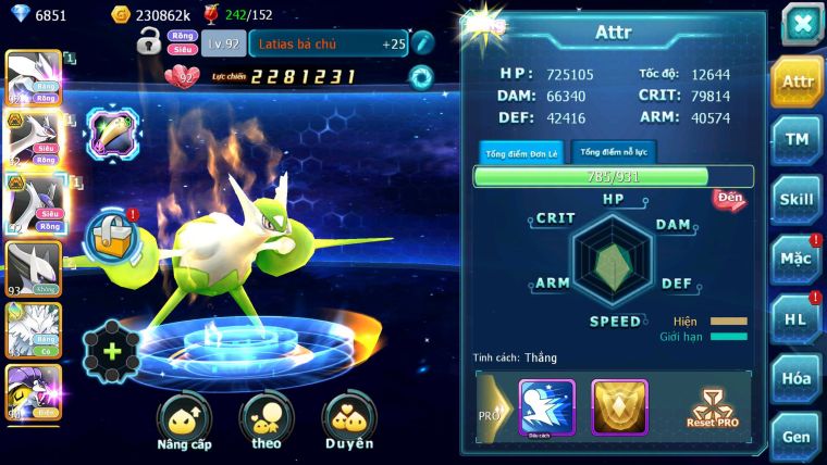Mã : #TTS7033 - S1858 - BXH: 9 - V5 - Unvoa Cặp Latias latios Bá Chủ Sáng Thế Lugia Nhiều Pet Legend