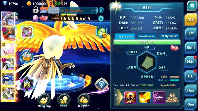 Mã : #TTS7047 - S957 - bxh: 15 - Palkia CH Ho-oh Dnm Diancie wb nhiều pet bá chủ hot