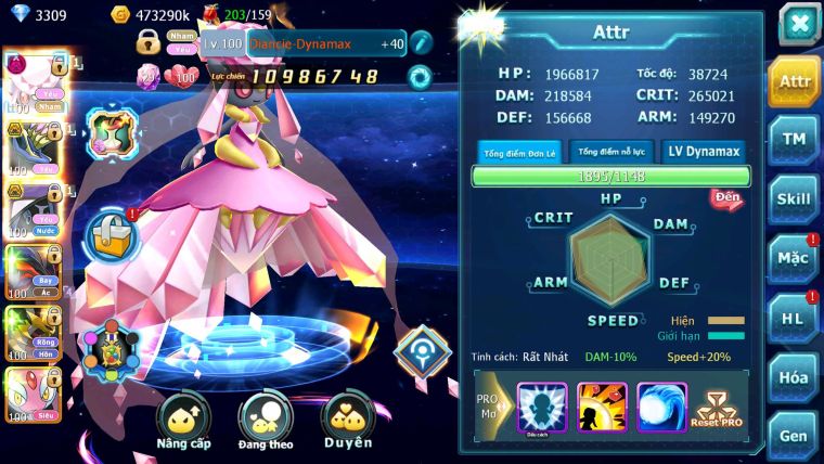 Mã : #TTS7048 - S1801 - V8 - Nữa Con Diancie CH Team Yêu Bá Chủ Nhiều Pet HT