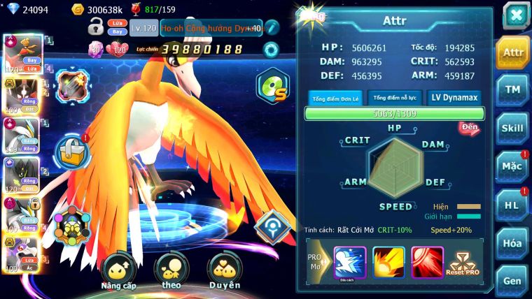 Mã : #TTS7059 - S876 - BXH : 16 - V15 - 26K KC - Ho-oh White CHD ZFlare Bá Chủ Z100 CH Black Dnm Drak ho-oh bá chủ nhiều pet ht