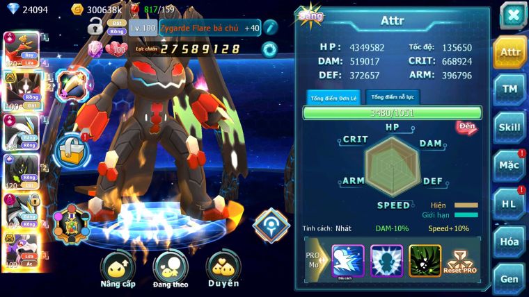 Mã : #TTS7059 - S876 - BXH : 16 - V15 - 26K KC - Ho-oh White CHD ZFlare Bá Chủ Z100 CH Black Dnm Drak ho-oh bá chủ nhiều pet ht