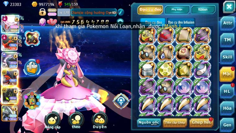 Mã : #TTS7068 - S179 - V18 -  BXH: 3 - Top3-4/C3 - 2K Sách - Diancie & Ho-oh & Palki Max Trạng Thái LC Khủng Z100 + Kyurem Viện Trợ Build Khỏe