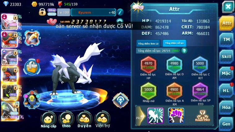 Mã : #TTS7068 - S179 - V18 -  BXH: 3 - Top3-4/C3 - 2K Sách - Diancie & Ho-oh & Palki Max Trạng Thái LC Khủng Z100 + Kyurem Viện Trợ Build Khỏe