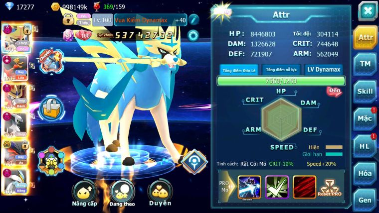 Mã : #TTS7071 - S1123 - BXH: 6 - V17 - Kiếm Khiên Dynamax Ho-oh CHD Arceus Thép Dnm Yvetal Unvoa Bá Chủ + WB Dnm