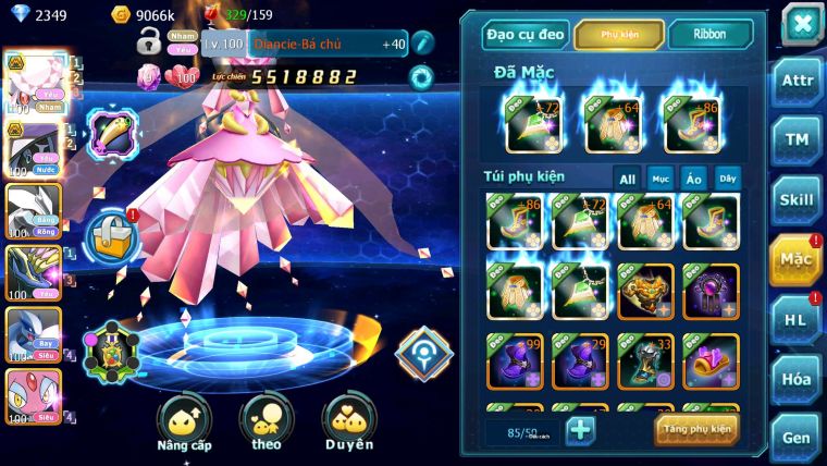 Mã : #TTS7076 - S1727 - 562S - Diancie TapuFini Bc Xerm Unvoa Rắn Băng Nhiều Pet HT