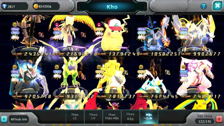 Mã : #TTS7075 - S34 - V12 - BXH:!7 - Rayquaza Bc Ho-oh Dnm Pikachu Dnm Unvoa WB bc nhiều Pet HT