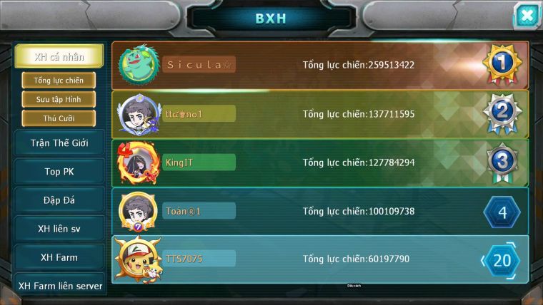 Mã : #TTS7075 - S34 - V12 - BXH:!7 - Rayquaza Bc Ho-oh Dnm Pikachu Dnm Unvoa WB bc nhiều Pet HT