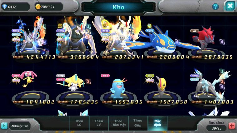 Mã : #TTS7082 - S1874 - V5 -BXH : 6 - Unvoa WB Bá Chủ Kyogre Zoroa Mes Jirachi Nhiều Pet HT