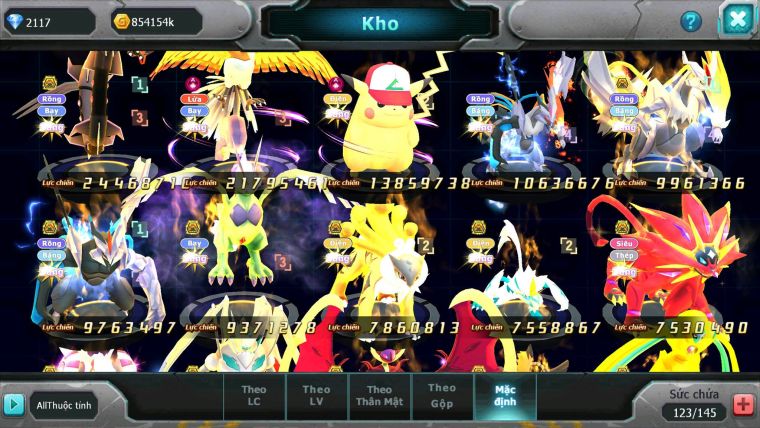 Mã : #TTS7098 - S34 - V12 - BXH : 17 - Rayquaza Bc Ho-oh Dnm Pikachu Dnm Unvoa WB Bc Z100 BC Nhiêu Pet Ht