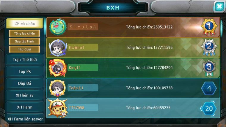 Mã : #TTS7098 - S34 - V12 - BXH : 17 - Rayquaza Bc Ho-oh Dnm Pikachu Dnm Unvoa WB Bc Z100 BC Nhiêu Pet Ht