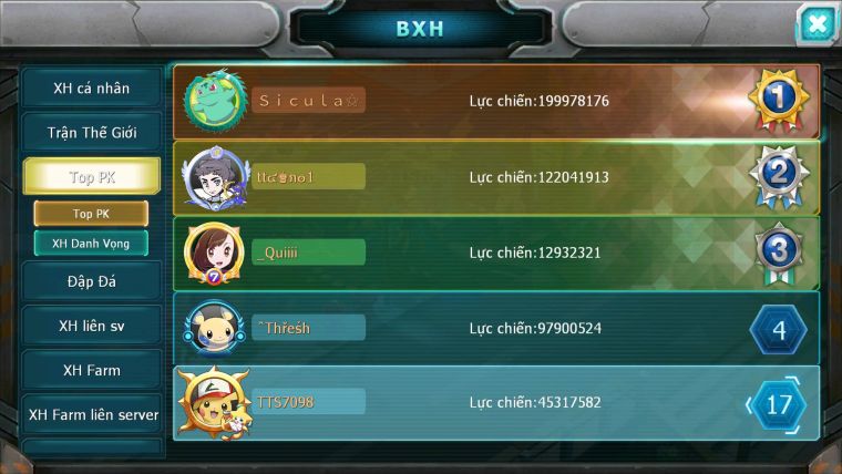 Mã : #TTS7098 - S34 - V12 - BXH : 17 - Rayquaza Bc Ho-oh Dnm Pikachu Dnm Unvoa WB Bc Z100 BC Nhiêu Pet Ht