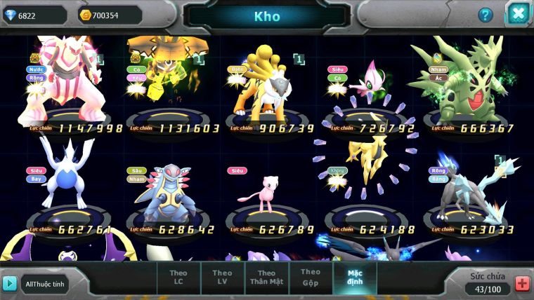 Mã : #TTS7097 - S1839 - V10 - Palkia Tapu Bulu Bc Raikou Celebi Lugia Nhiều Pet Ht