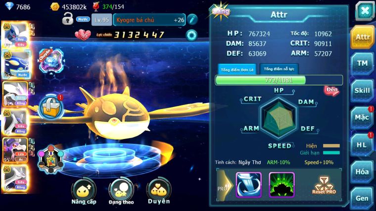 Mã : #TTS7095 - S1713 - V1 - Lugia Bá Chủ Kyogre Bc Unvoa Cặp Lati Bc Drak ho-oh Nhiều Pet Ht