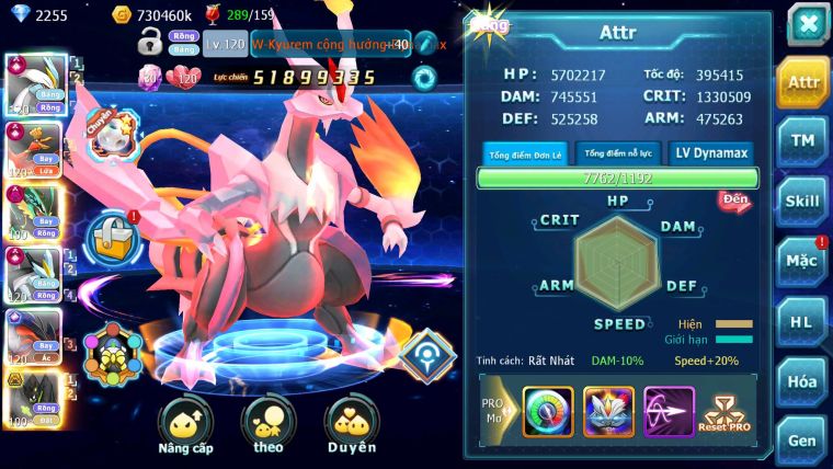 Mã : #TTS7103 - S804 - V15 -BXH: 3 - Top5-6/C13 - White Black Ho-oh Yvetal Max Rayquaza Dnm Nhiều Pet HT