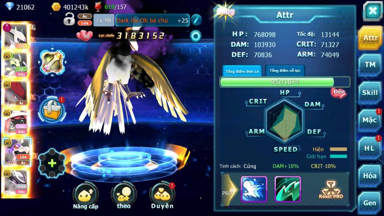 Mã : #TTS7112 - S1860 - V15 - BXH:7 - Sáng Thế Dynamax Celebi Bc Zoroa Bc Drak ho-oh Bc Cặp Lati bá chủ