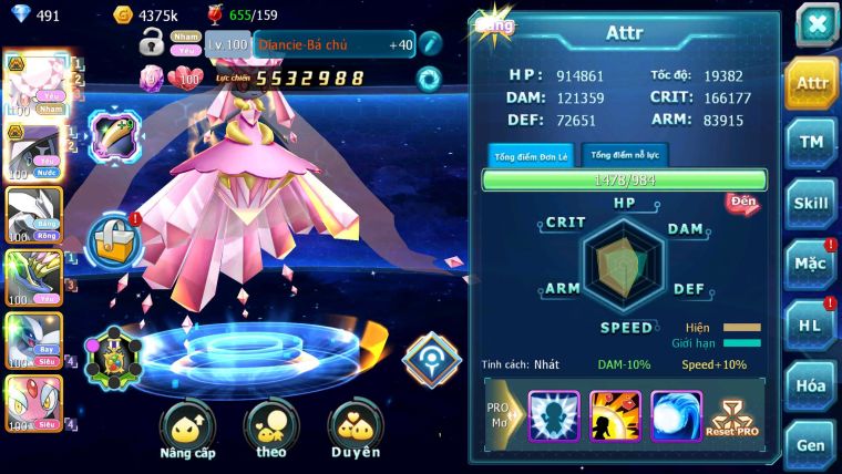 Mã : #TTS7108 - S1727 - V3 - Diancie Bc Tapu Fini Bc Unvoa Xerm Nhiều Pet HT