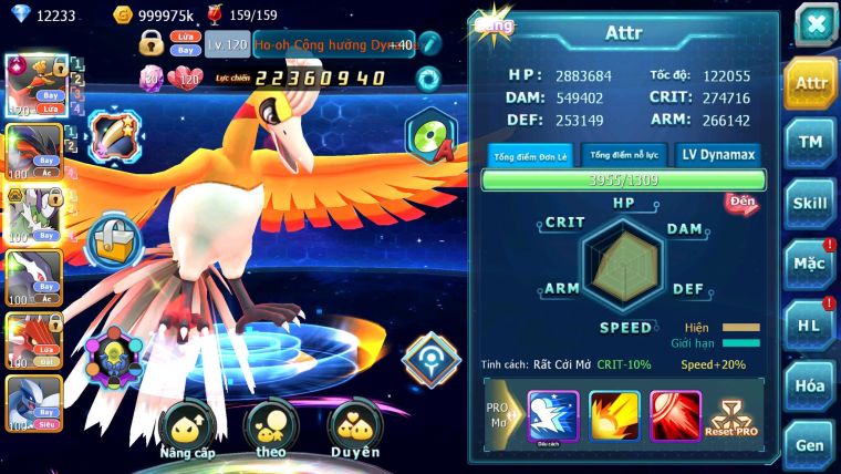 Mã : #TTS7116 - S1520 - V11 - 12K KC - Ho-oh CHD Yvetal Thần Gio Bc Shadow Lugia Nhiều Pet HT