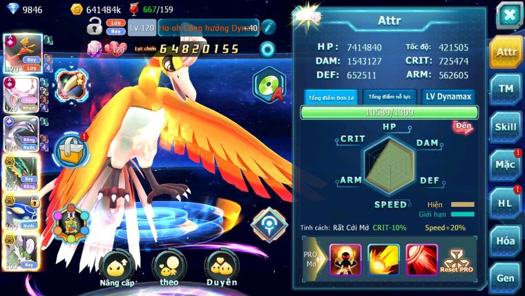 Mã : #TTS7114 - S66 - V12 - BXH:7 - 612S - 254M Yvetal CH Ho-oh & Diancie CHD Palkia CH Nhiều Pet HT Ngon