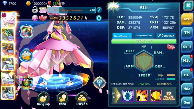 Mã : #TTS7135 - S216 - BXH:11 - V12 - 120M Diancie CH - Diancie Dnm Rayquaza BC Ho-oh BC  WB Bá Chủ Unvoa Mew giáp bc nhiều pet bc